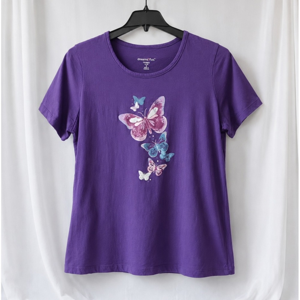Dreams & Co Sleep Tee M 14 16 Purple Butterfly Graphic T Shirt Short Sleeve